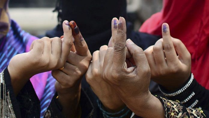 File image of Muslim women showing their ink stained finger after casting their vote | Sheeraz Rizvi/Hindustan Times Getty Images