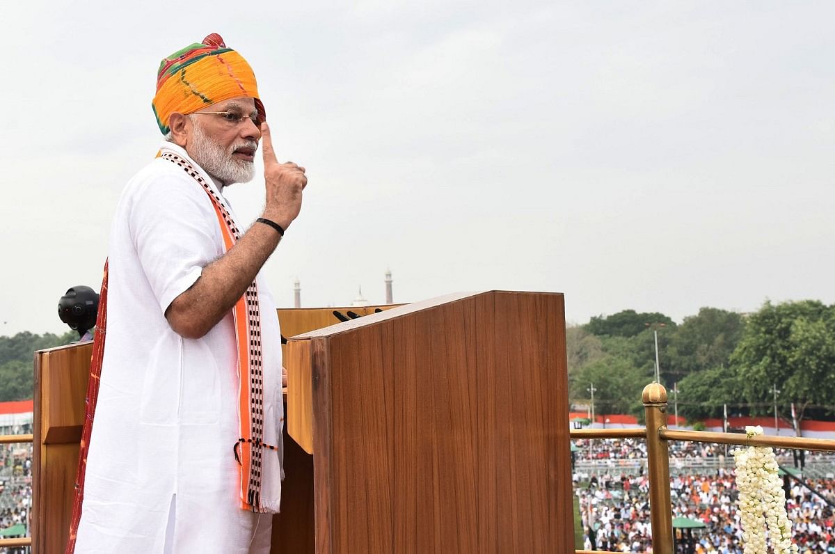 The Prime Minister, Shri Narendra Modi addressing the Nation on the occasion of 73rd Independence Day from the ramparts of Red Fort, in Delhi on August 15, 2019.