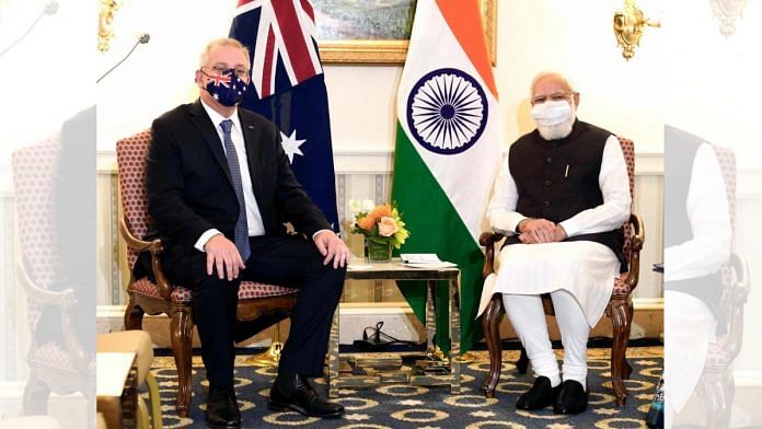 23 सितंबर 2021 को एक बैठक के दौरान ऑस्ट्रेलियाई पीएम स्कॉट मॉरिसन के साथ प्रधान मंत्री नरेंद्र मोदी| पीटीआई