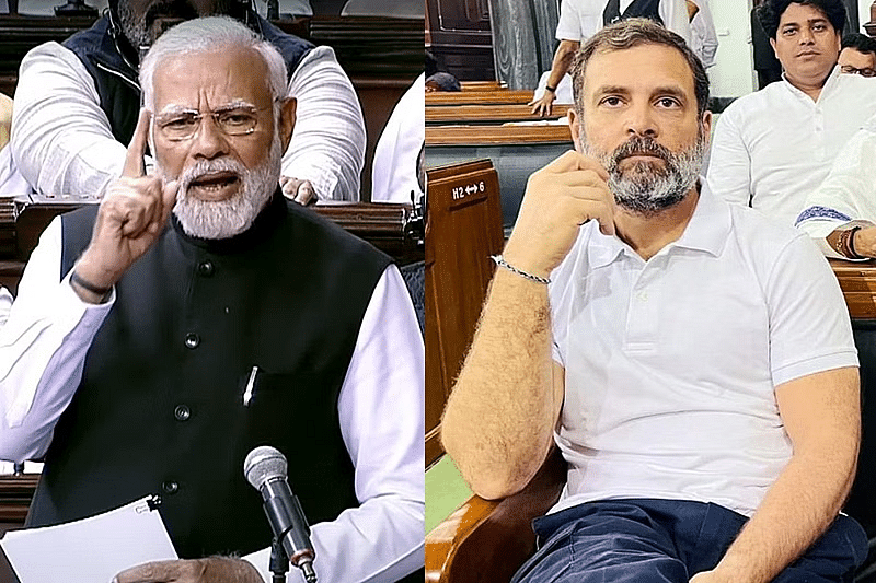 पीएम मोदी (दाएं), कांग्रेस नेता राहुल गांधी (बाएं)