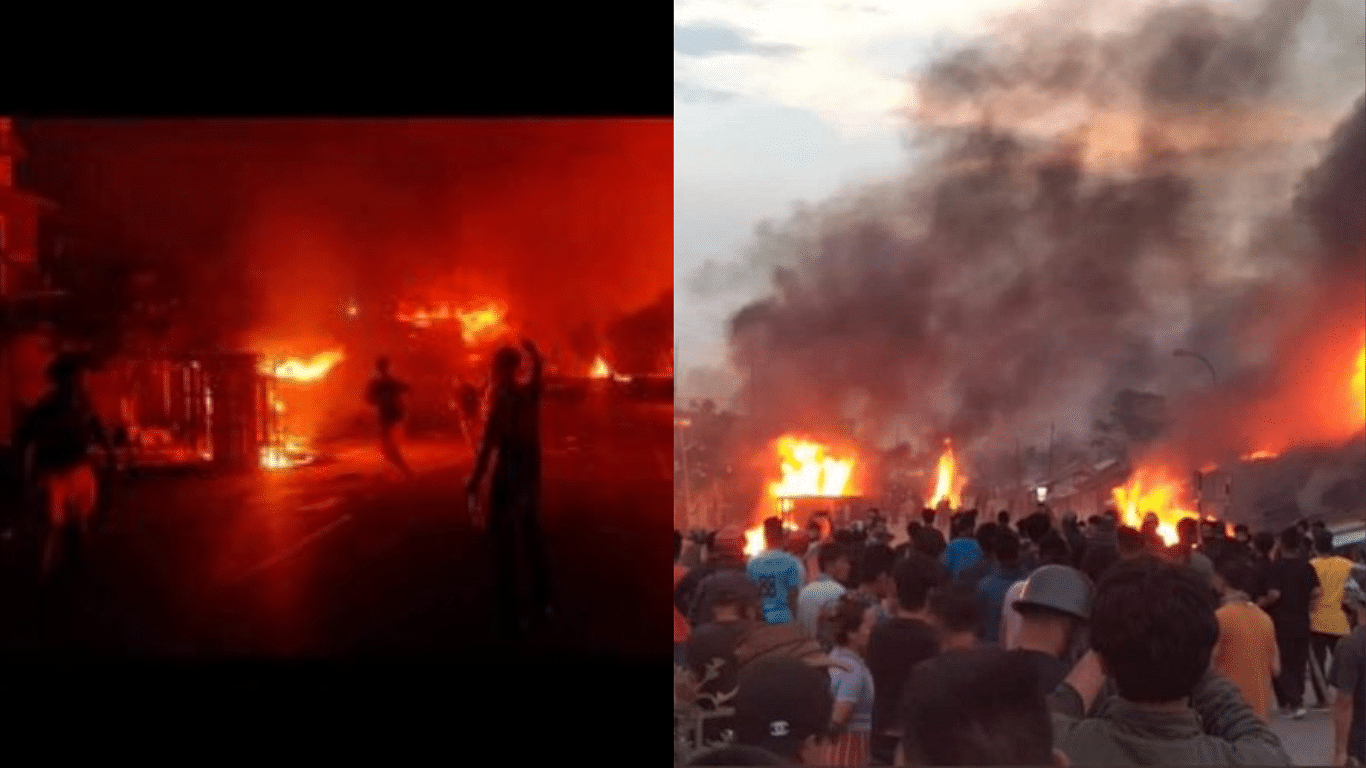 मणिपुर में आदिवासियों के आंदोलन के दौरान हिंसा भड़कने और आगजनी की तस्वीरें | ट्विटर @MangteC