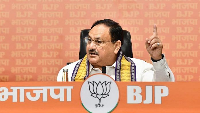 भाजपा प्रमुख जे.पी.नड्डा ने नई दिल्ली में पार्टी मुख्यालय में मीडिया को संबोधित किया | ट्विटर/@JPNadda
