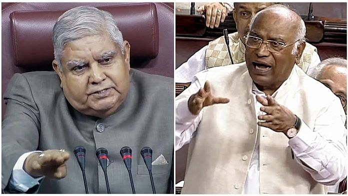 वी-पी जगदीप धनखड़ (बाएं) और कांग्रेस अध्यक्ष मल्लिकार्जुन खरगे (दाएं) | एएनआई