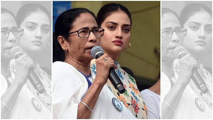 टीएमसी प्रमुख ममता बनर्जी के साथ अभिनेता-राजनेता नुसरत जहां की फाइल फोटो | ट्विटर/@nusratchirps