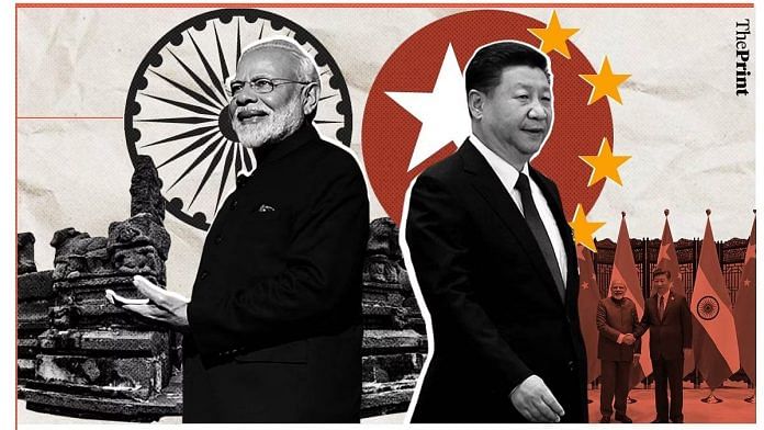 भारत के प्रधानमंत्री नरेंद्र मोदी और चीन के राष्ट्रपति शी जिनपिंग की प्रतीकात्मक तस्वीर | चित्रण: सोहम सेन/दिप्रिंट