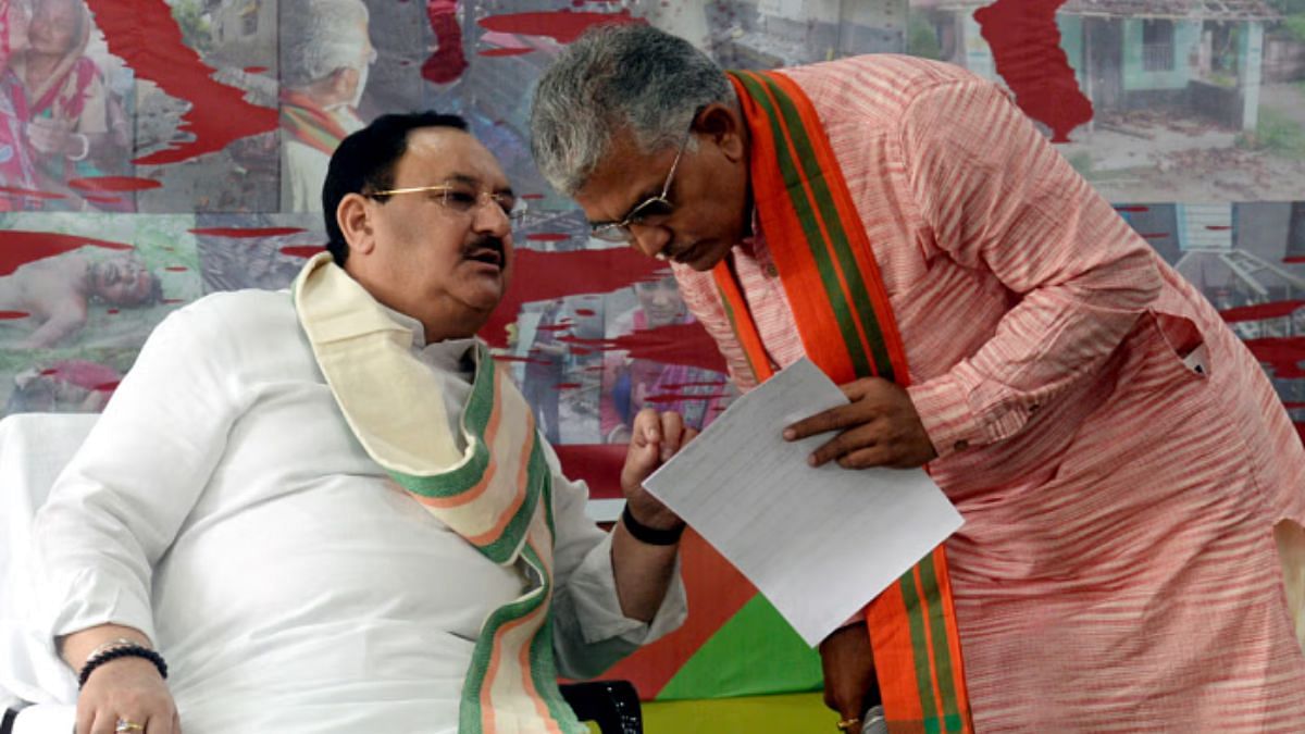 पार्टी सांसद दिलीप घोष के साथ भाजपा के राष्ट्रीय अध्यक्ष जे.पी.नड्डा की फाइल फोटो | एएनआई