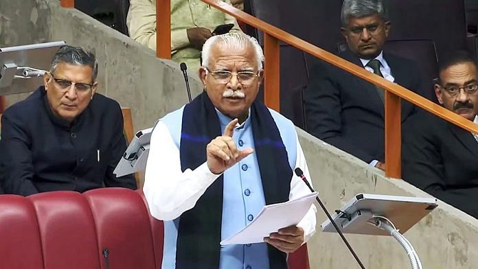 27 फरवरी, 2024 को विधानसभा के बजट सत्र के दौरान बोलते हुए हरियाणा के पूर्व मुख्यमंत्री मनोहर लाल खट्टर | एएनआई
