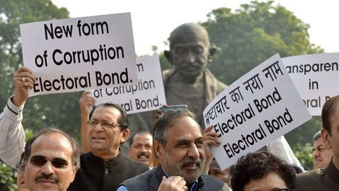 2019 में चुनावी बांड योजना के खिलाफ विरोध प्रदर्शन की फाइल फोटो | एएनआई