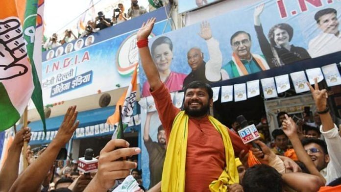 लोकसभा चुनाव के लिए नामांकन पत्र दाखिल करने के बाद 6 मई, 2024 को पूर्वी दिल्ली निर्वाचन क्षेत्र से कांग्रेस उम्मीदवार कन्हैया कुमार का रोड शो | फोटोः एएनआई