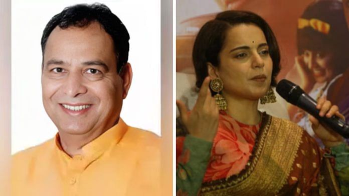 हरियाणा भाजपा अध्यक्ष मोहन लाल बडौली और हिमाचल प्रदेश के मंडी से बीजेपी सांसद कंगना रनौत | फोटो: कॉमन्स और दिप्रिंट