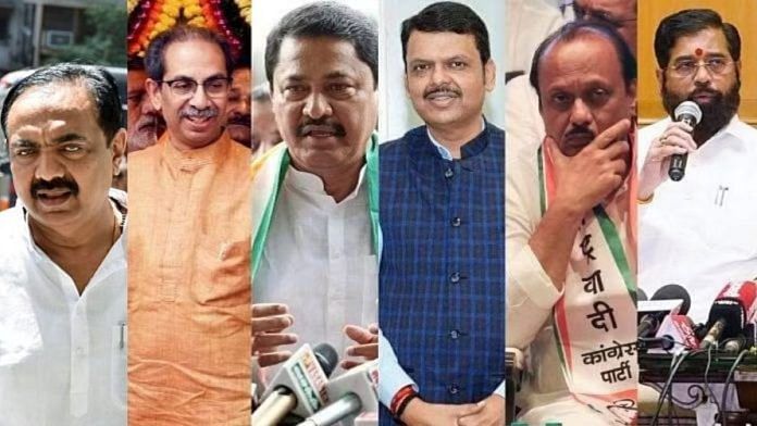 एमवीए नेता जयंत पाटिल, उद्धव ठाकरे और नाना पटोले और महायुति नेता देवेंद्र फडणवीस, अजीत पवार और एकनाथ शिंदे | फाइल फोटो/एएनआई